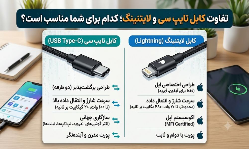 تفاوت کابل تایپ سی و لایتنینگ